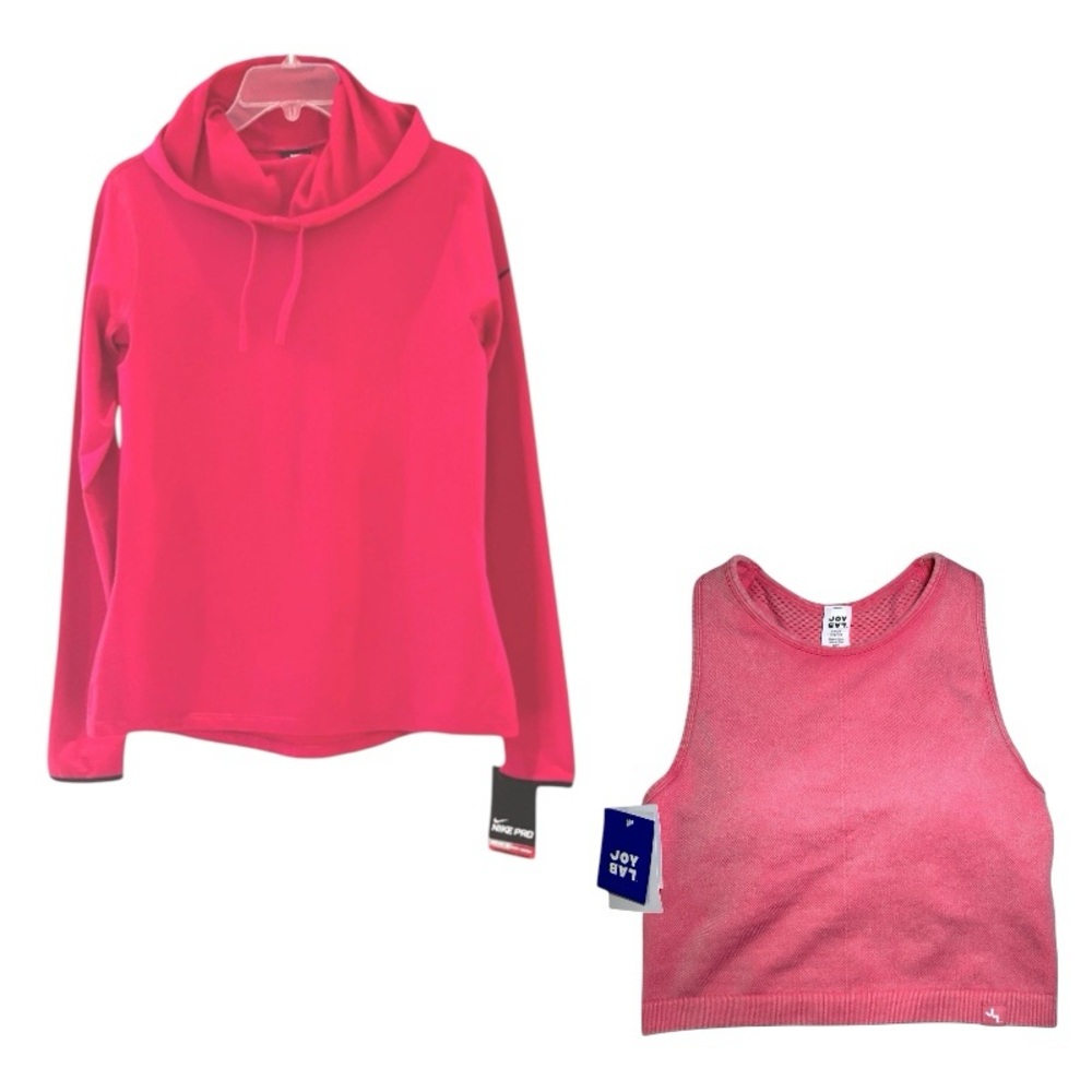 2 PCS Nike PRO DRI-FIT Hyperwarm Hooded Top Large PINK Brushed Int + Sports Bra